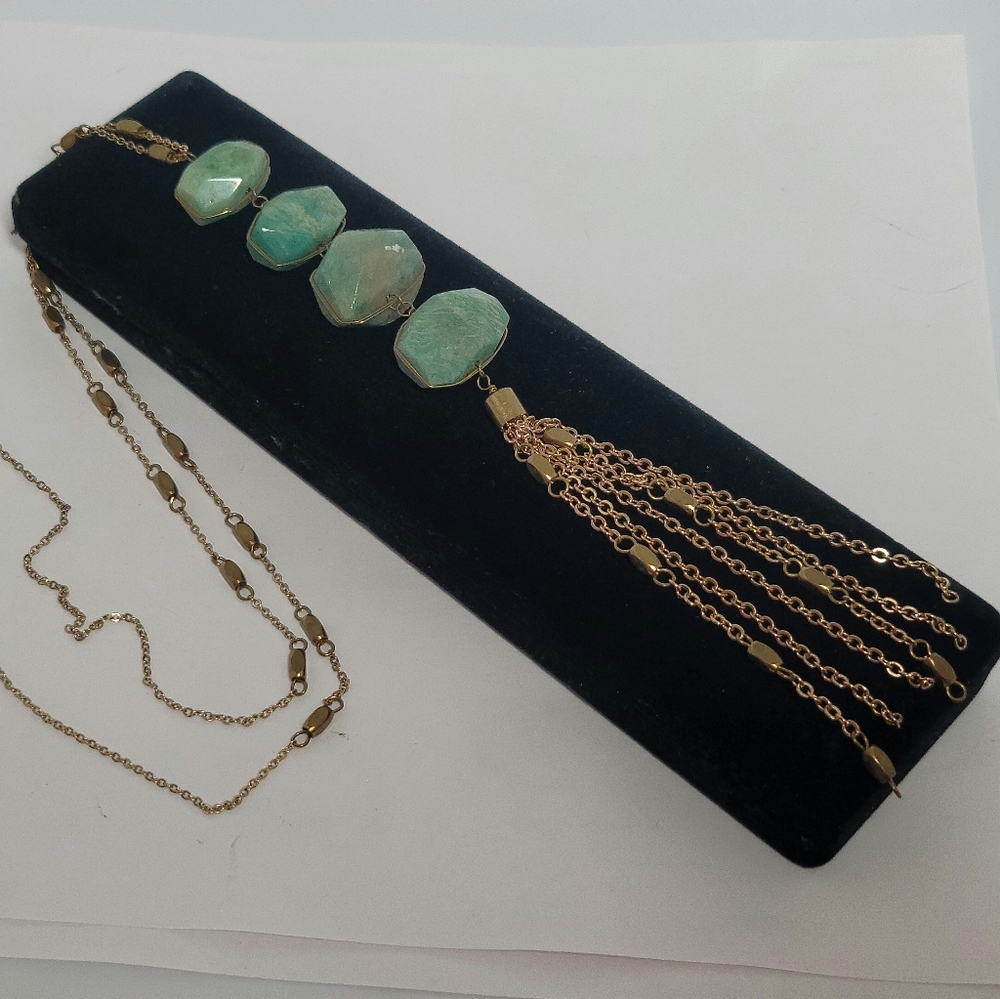 23" Natural Stone Look Necklace w/Beaded Chain and Tassel Detail